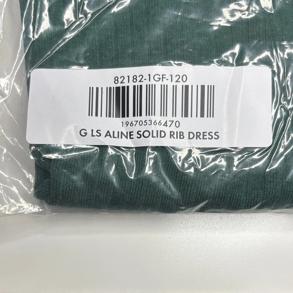 NWT Hanna Andersson Aline Long Sleeve Dress, Malachite‎ Green, Size 120 (US 6-7)